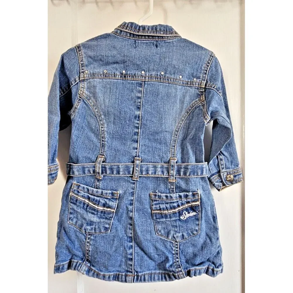 VTG Skechers toddler girl jean dress rhinestone embroidery w/belt Size 2T‎
